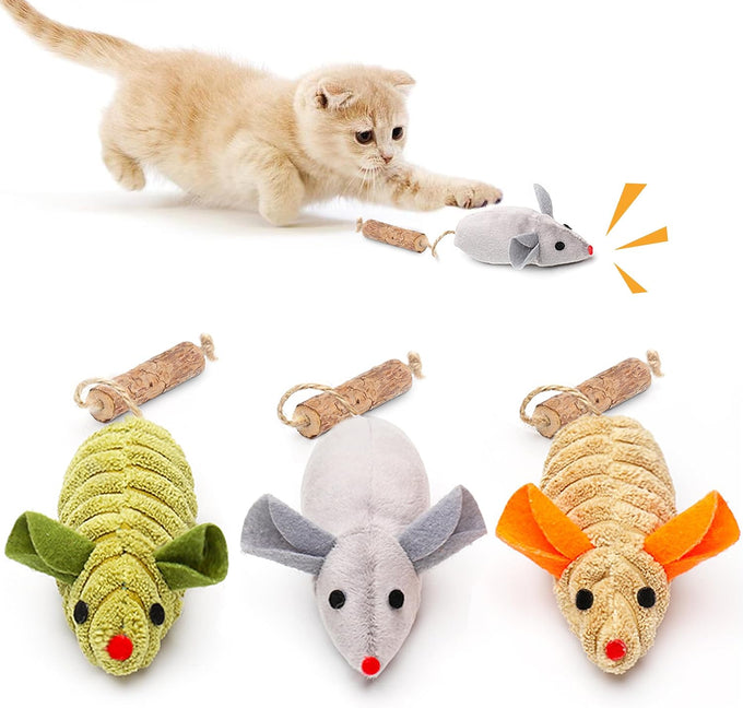 Potaroma 3pcs Squeak Mice Interactive Catnip Silvervine Toys for Indoor Kittens, All Breeds & Species