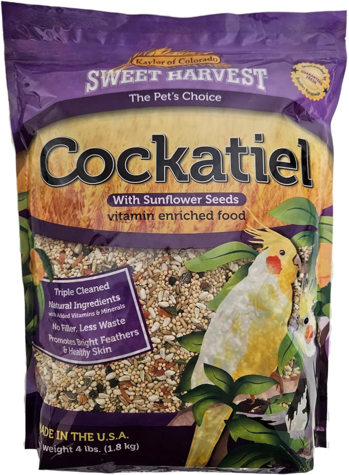 Cockatiel bird food with sunflower seeds, 4 lbs bag, triple cleaned and nitrogen flushed seed mix for cockatiel birds