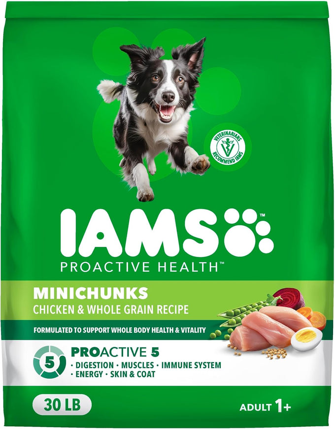 iams proactive health adult minichunks premium dry dog food, 30 lb bag, chicken and egg protein, antioxidants