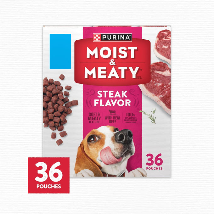 Purina Moist & Meaty Steak Flavor Soft Dog Food Pouches - 36 ct