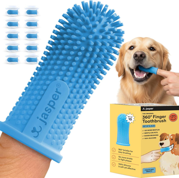 Jasper 360 Dog Tooth Brushing Kit, Finger Toothbrush, 2-Pack Blue for Small & Large Pets