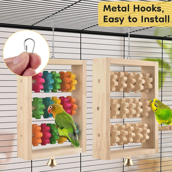 dbness 2pcs natural wooden hanging parrot chew toys for parakeets, cockatiels, macaws, african grey