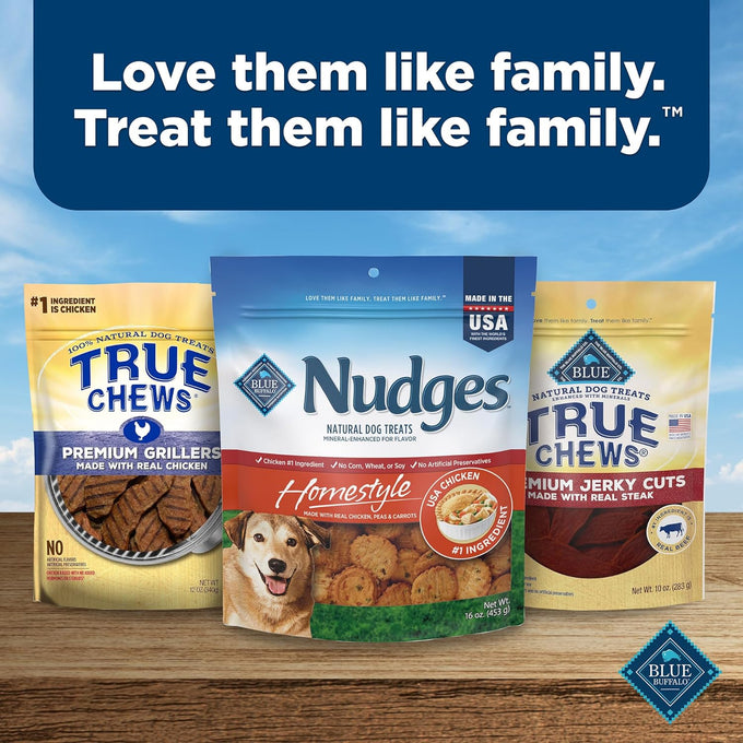 blue buffalo nudges homestyle natural dog treats, usa made, real chicken, 16 oz bag