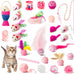 mallmall6 10pcs cat toy set interactive cat toys pack feather teaser wand cat springs mice crinkle balls pink