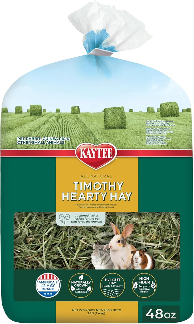 Kaytee Timothy Hearty Hay for Small Animals, 48 oz, Crunchy and High Fiber