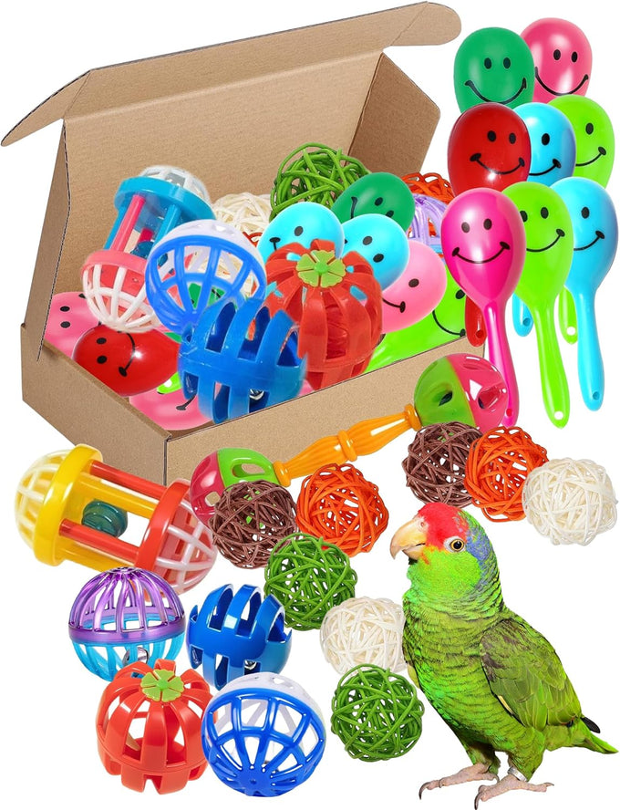 22-piece parakeet bird toy set with colorful bell and rattan balls, safe, non-toxic materials for small birds