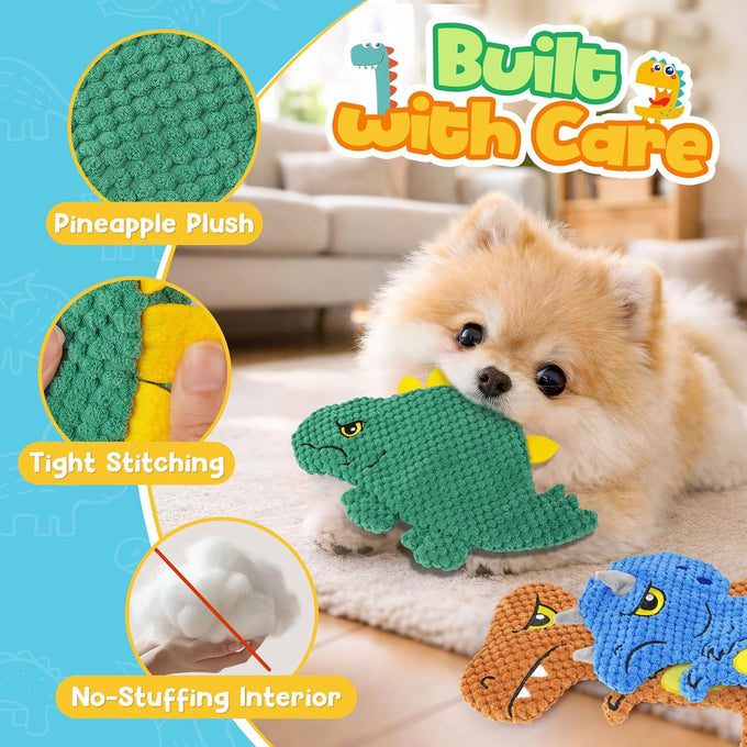 kipritii dinosaur squeaky dog toys 3-pack for interactive play & boredom relief