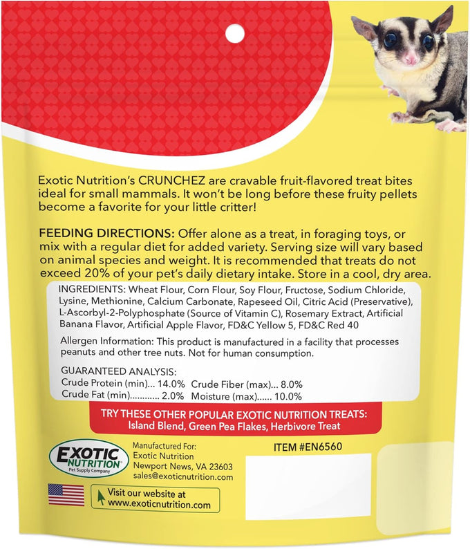 Crunchez Apple and Banana Crunchy Fruit Flavored Treat Bites for Sugar Gliders, Hamsters, and Small Pets