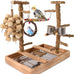 Natural real wood bird perch stand for small to medium birds, multi-layer parrot playground gym with feeding cups and toys