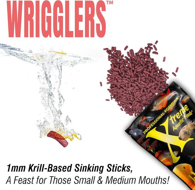 Xtreme wrigglers 4oz usa farm grown krill-based live fish food alternative with vibrant colors and natural protein source