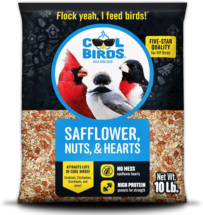 Cool Birds Safflower sunflower hearts peanuts 10 lb wild bird seed no corn milo millet outside feeders gourmet bird food