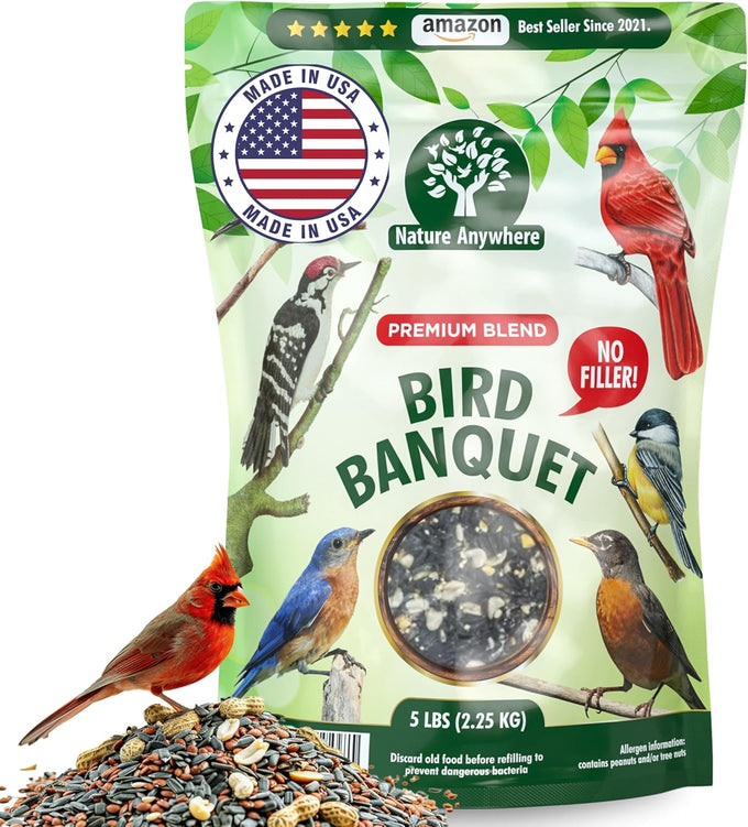 Nature Anywhere Bird Banquet Wild Bird Seed for Outside Feeders, Made in USA, No Fillers