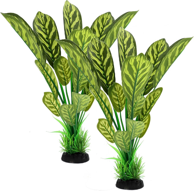 12 inch silk aquarium plants, artificial green decorations for fish tank, aquarium decor 2 pack