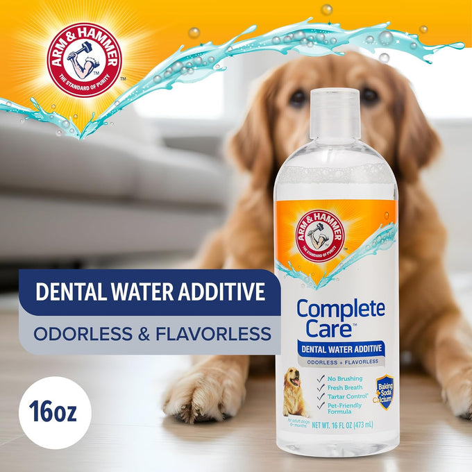 Arm & Hammer Complete Care Dog Dental Water Additive with Baking Soda and Calcium for Daily Oral Health and Fresh Breath, 16 Fl Oz