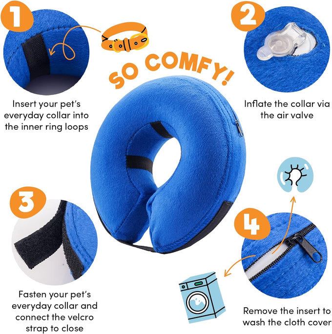 BENCMATE soft inflatable dog cone collar alternative for small medium large dogs and cats, medium, blue