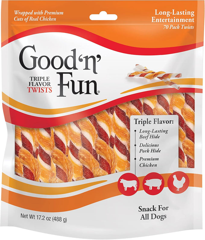 Good 'N' Fun Triple Flavor Real Chicken Jerky Dog Chews, 22-Count