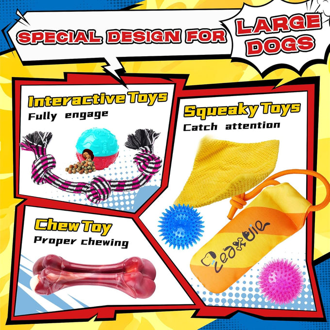 Zeaxuie 12 Pack Dog Chew Toys for Aggressive Chewers,Includes Dog Rope Toy, Squeaky Toys & Indestructible Chew Bone for Medium,Large & X-Large Breeds Dogs