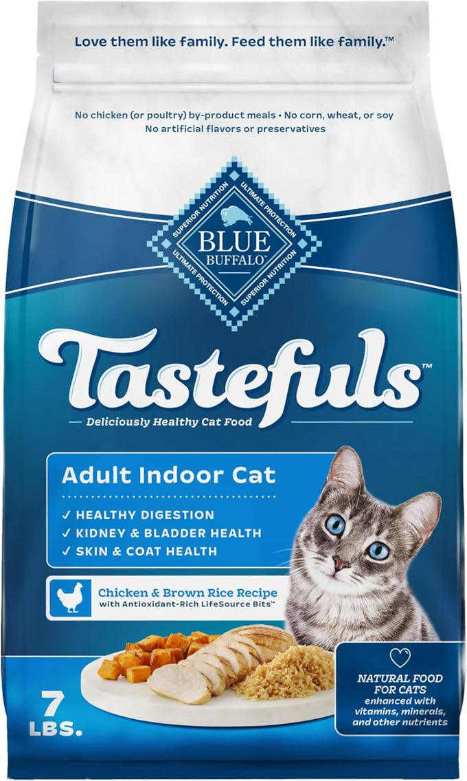 Blue Buffalo Tastefuls Adult Indoor Cat Food, Chicken & Brown Rice Recipe, 7-lb Bag, Made in USA