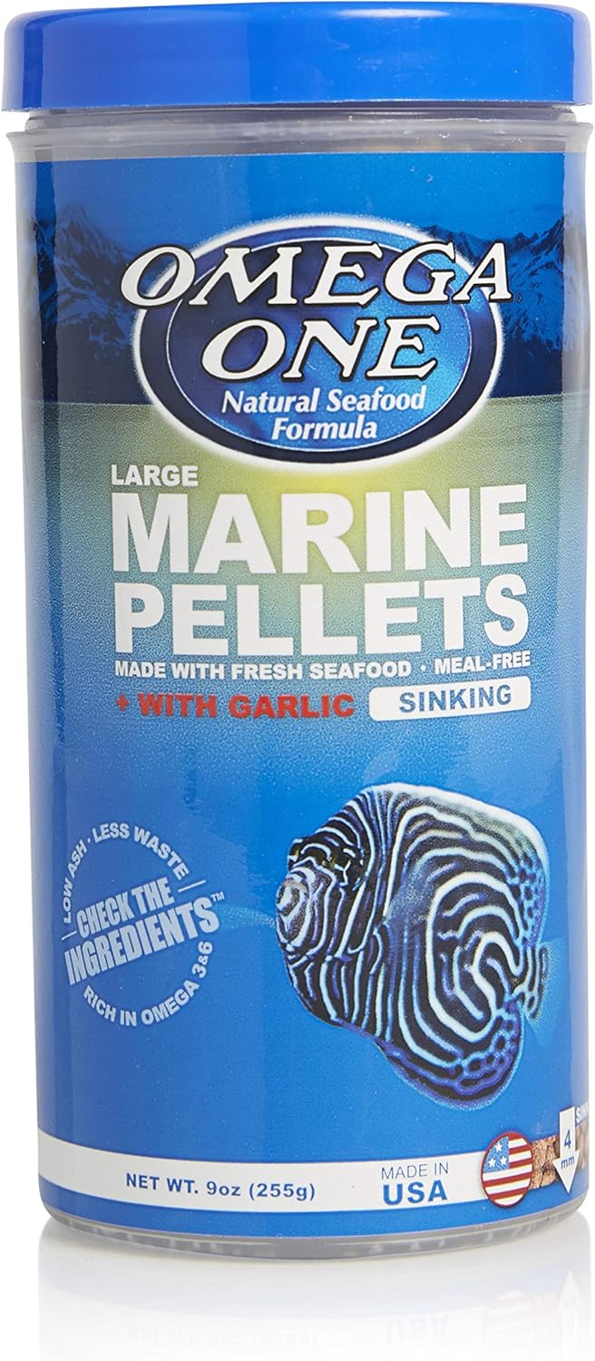 omega one garlic marine large sinking pellets, 9 oz, dry fish food, omega 3, no meals or pre-processed protein