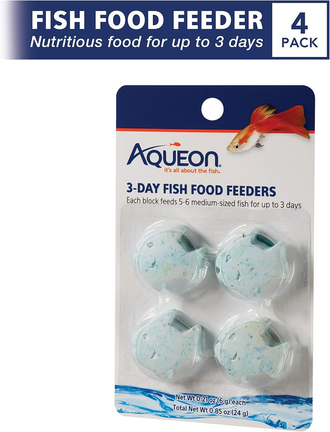 Aqueon 3-Day Vacation Fish Feeder Blocks for Freshwater Aquariums – 4-Pack Slow Release Nutrition for Up to 5-6 Medium Fish