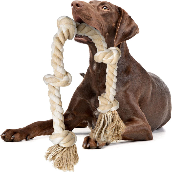 Fida Cotton Rope Dog Toy for Large/Medium Aggressive Chewers, 3 Feet 5 Knots, Tug of War and Teeth Cleaning