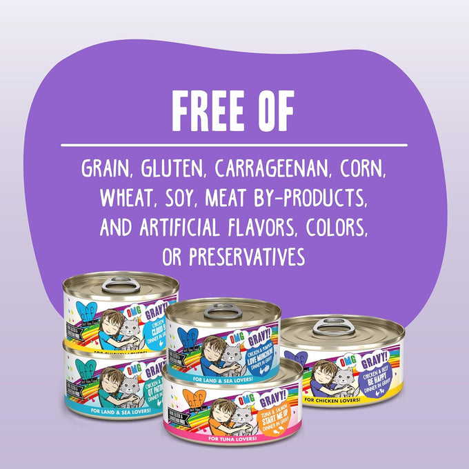 Weruva B.F.F. cat food, 2.8oz cans, pack of 12, grain-free, gluten-free, beef & salmon in gravy