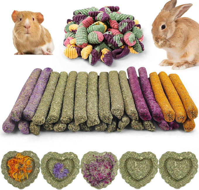 52pcs Natural Timothy Grass Molar Teeth Sticks, Rabbit Chew Toys, Guinea Pig Treats, Small Animal Snacks