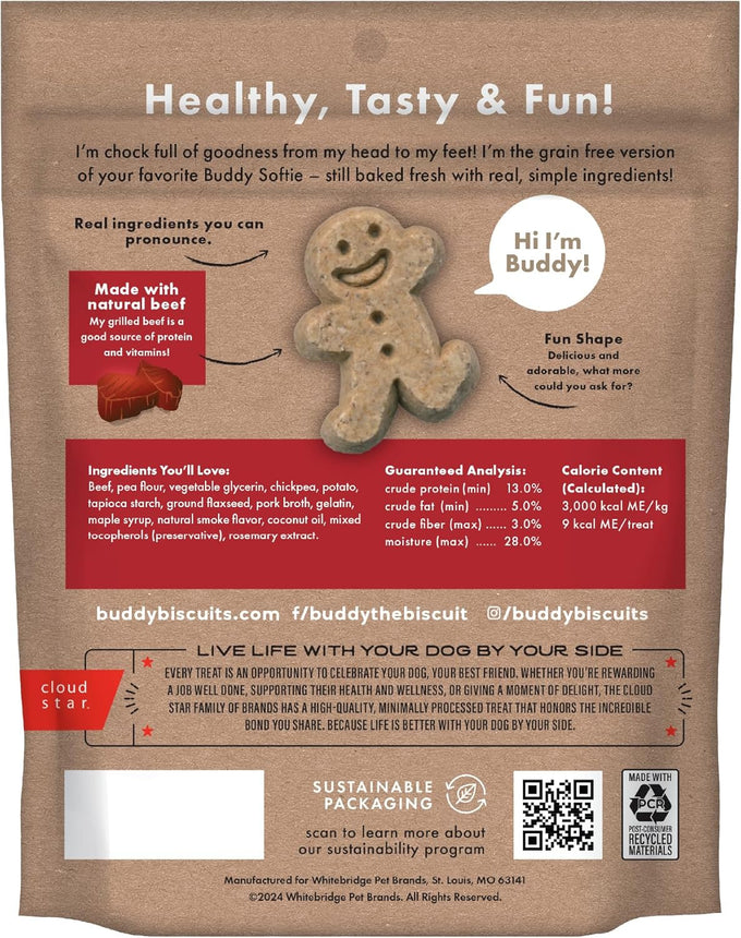 Buddy Biscuits Softies Grain-Free Beef Soft & Chewy Dog Treats, Bite-Sized for All Life Stages, Oven-Baked in USA, 5 oz. Pouch
