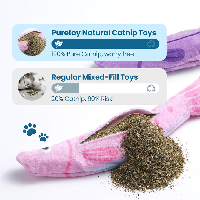 9000mg North American Catnip Floppy Fish Cat Toys for Indoor Cats with Crinkle Sound and Soft Cotton-Free Surface