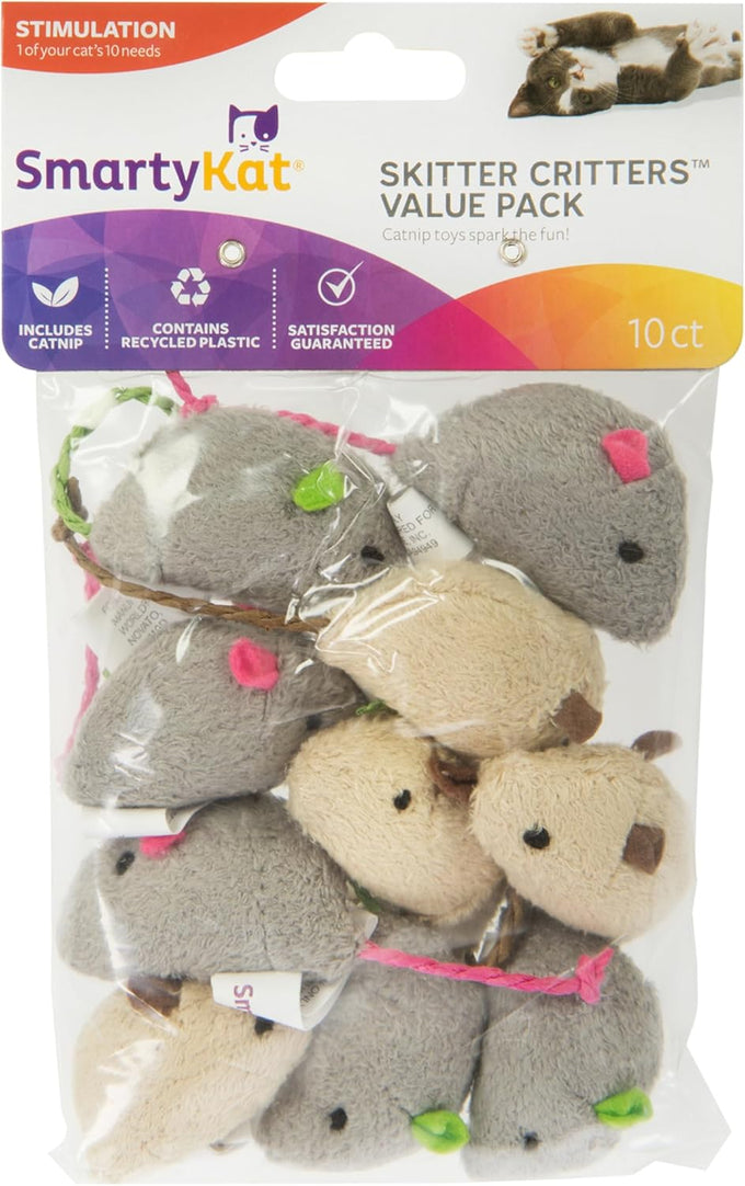 SmartyKat 15-Pack Skitter Critters Catnip Mice Plush Cat Toy Value Set with Potent Catnip