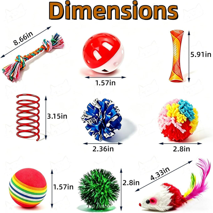 46 PCS cat toys for indoor cats kittens exercise, colorful spring toys crinkle mouse ball mint catnip gift