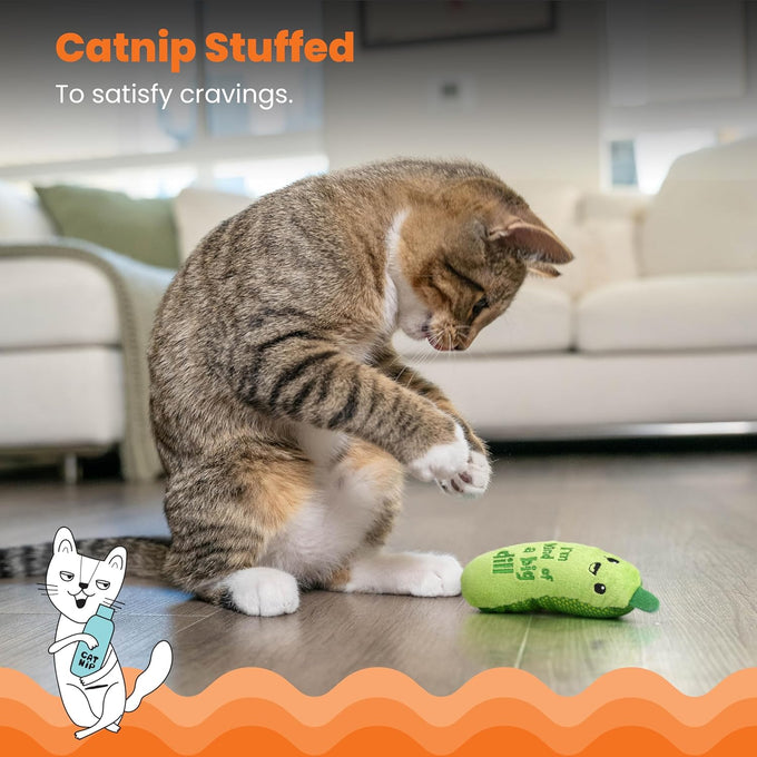 Catstages Pickle Kicker Cat Toy - Soft Plush Crinkle Toy with Catnip and Dental Mesh, 6.5"