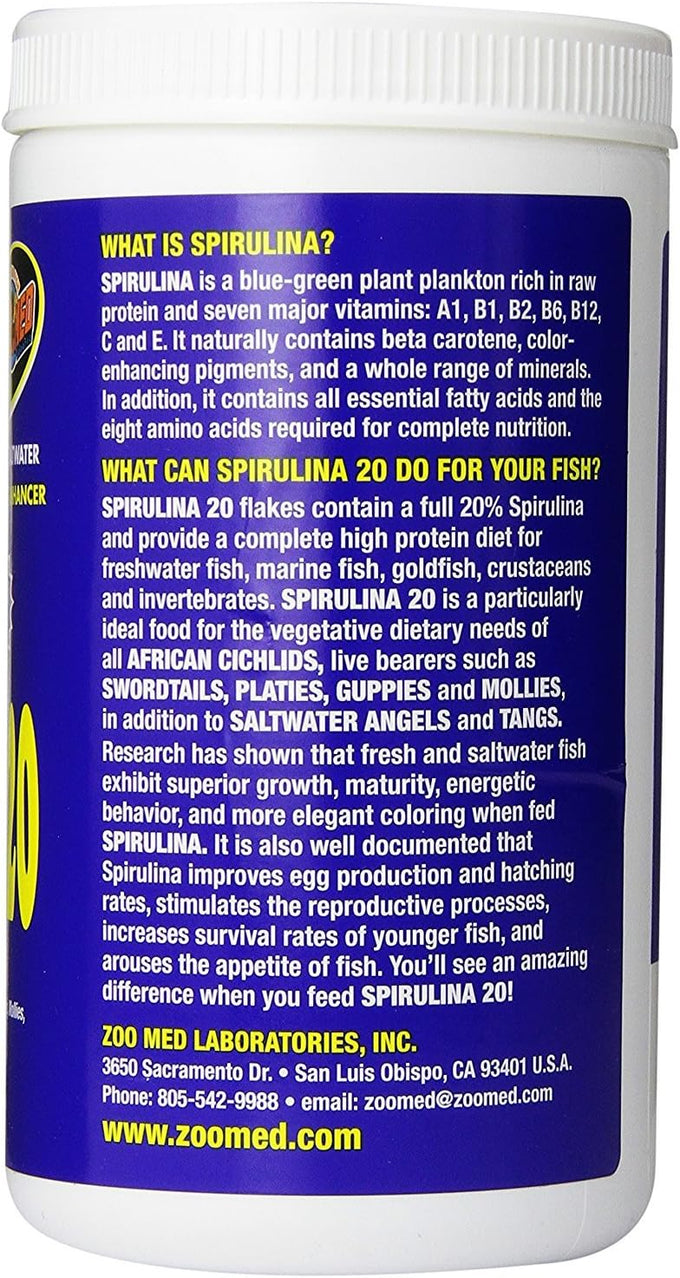 Zoo Med Spirulina 20 Flake Fish Food, 4-Ounce, High-Protein Food for Fresh or Saltwater Fish