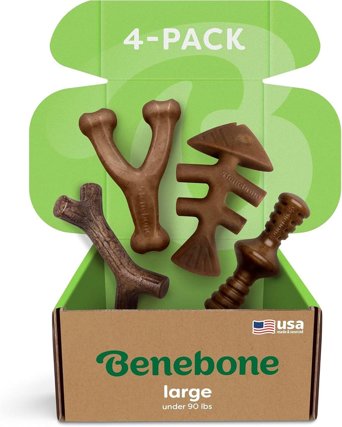 Large Benebone Dog Toys 4-Pack, Durable Made in USA for Aggressive Chewers