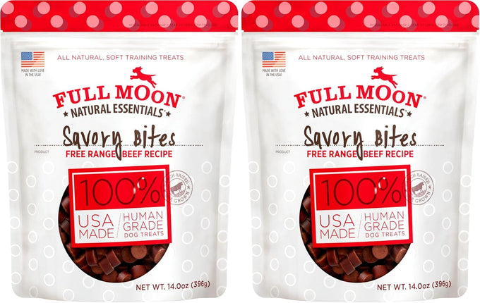 Full Moon Essential Beef Savory Bites All Natural Dog Treats, 14 Ounce, Human Grade, No Fillers, Made in the USA