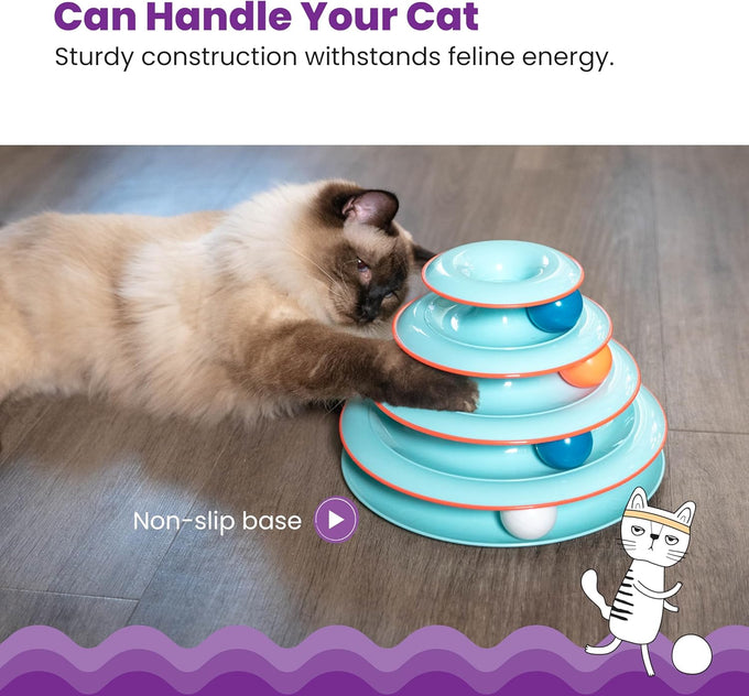 Catstages Chase Meowtain 4-Tier Interactive Cat Track Toy with 4 Spinning Balls, Non-Slip Base, Blue