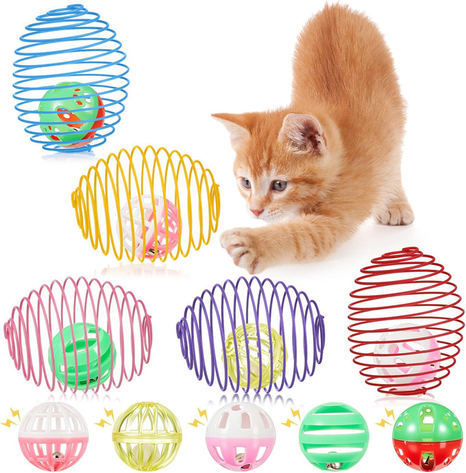 jecery 5 pcs cat spring balls colorful playful coils interactive action toys caged rats for kitten pet supplies