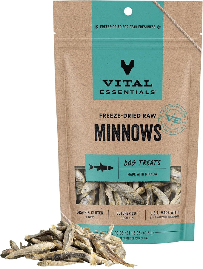 Vital Essentials Single Ingredient Freeze Dried Minnows Dog Treats, Grain Free, 1 oz Bag