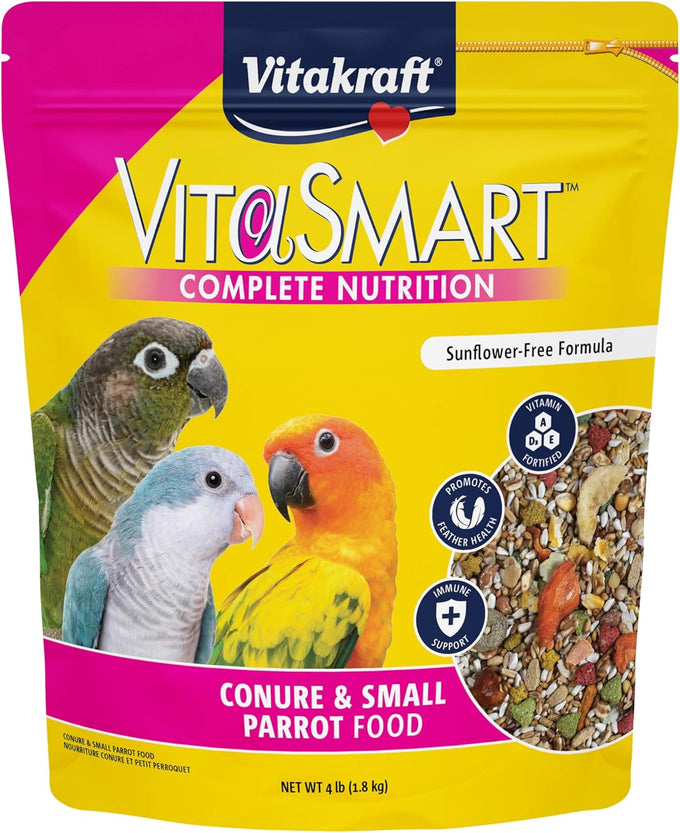Vitakraft VitaSmart Conure Small Parrot Food 4 Pound Bag premium bird food mix with real vegetables and fruits