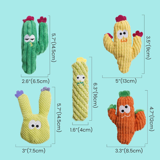 Pawsible 5-Pack Organic Catnip-Filled Cactus Cat Toys for Indoor Cats, Anxiety Relief, Teething & Chew Toys