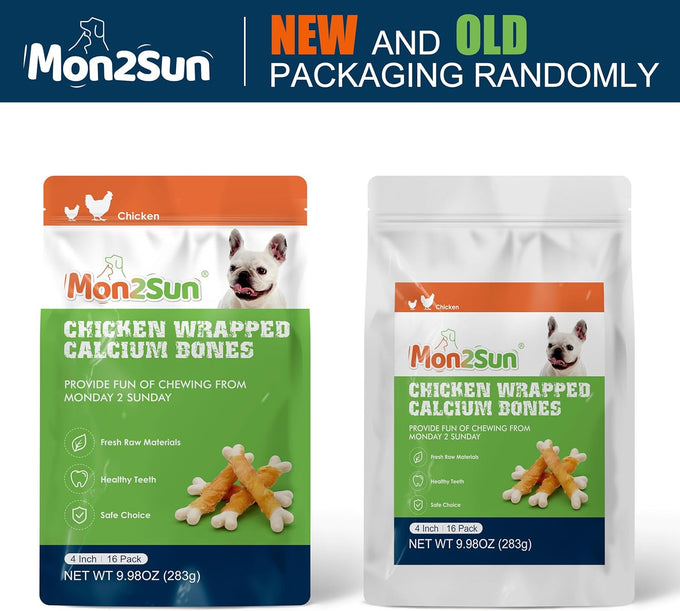 MON2SUN 4-Inch Chicken Wrapped Calcium Bones, 10oz for Puppies & Small Dogs