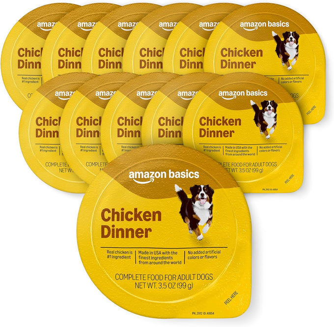Amazon Basics Wet Dog Food, Pate, Chicken, 3.5 oz Cup (12-Pack)