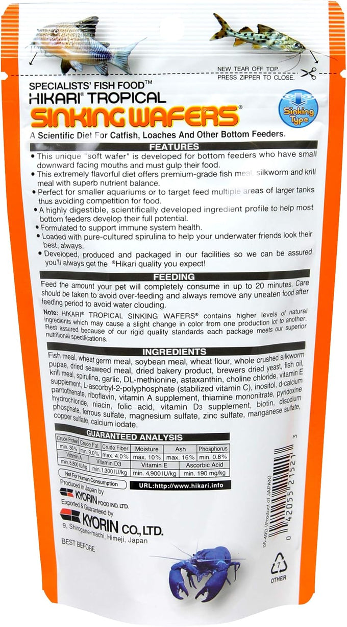 Hikari Tropical sinking wafers for catfish, loaches, and bottom feeders, 3.88 oz, scientifically formulated and highly nutritious