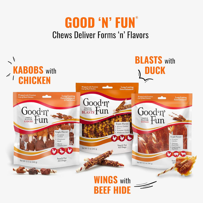 Good 'n' Fun Triple Flavor Chews for Large Dogs - Long-Lasting, Natural Beef Hide and Chicken, 2 Count
