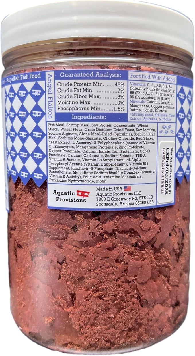 Aquatic Provisions Angel Flakes Fish Food 3.5 oz, High-Protein Formula for Freshwater Angelfish Nutrition