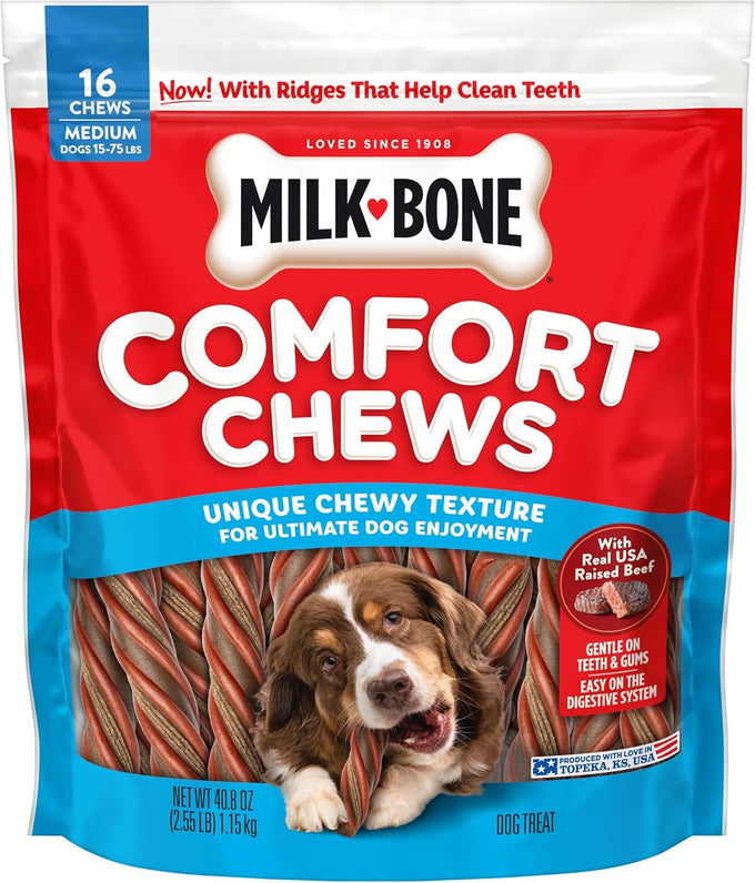 Milk-Bone Comfort Chews 40.8 oz. bag, 16 Chews with Unique Chewy Texture and Real Beef