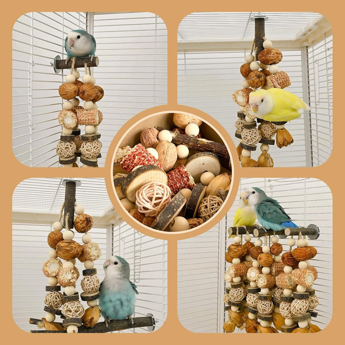 natural apple wood parrot chew toy multi-functional cage hanging foraging toy for small medium birds