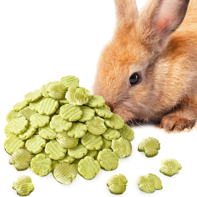 Vila Green Pea Flakes, 9-oz resealable pack for rabbits, guinea pigs, and small pets, high-protein plant-based snacks.