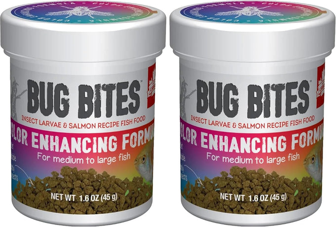 Fluval Bug Bites slow sinking granules for medium to large tropical fish, 4.4 oz, salmon and black soldier fly larvae