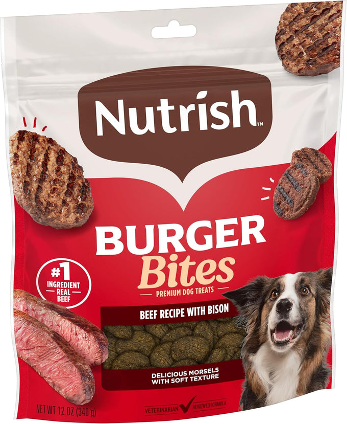 Rachael Ray Nutrish Burger Bites Beef Recipe with Bison Dog Treats, 12 oz Pouch